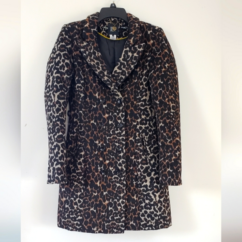 DEPT Animal Print Double Breasted Wool-blend Fitted Coat Size S